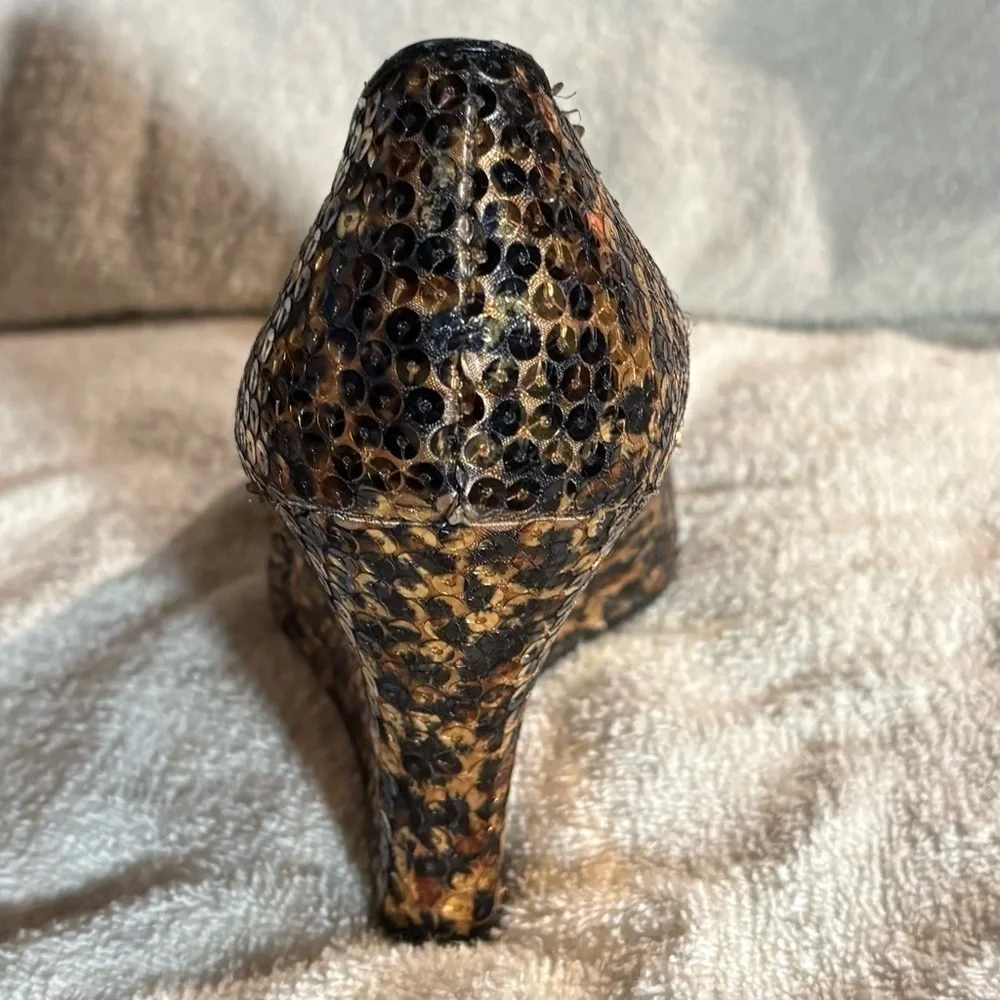 Chic Brown and Black Wedge Heels with Sequined Glamour